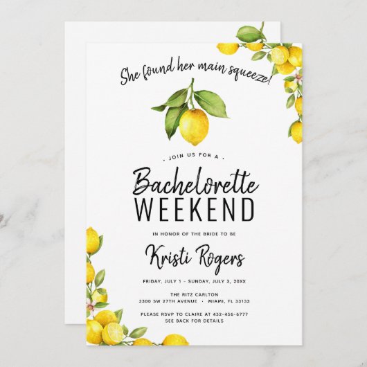 メインスクイズレモンバチェロレッテ週末旅行 招待状 (正面/裏面)