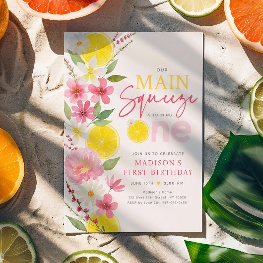 メインスクイズレモンフローラファースト誕生日 招待状