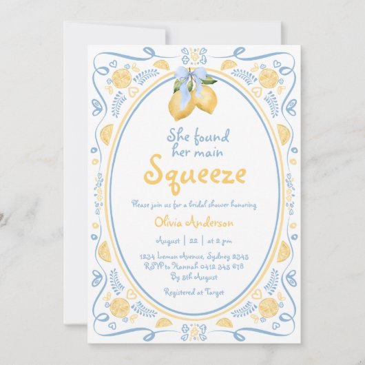 メインスクイズレモンフローラブライダルシャワー 招待状 (正面)