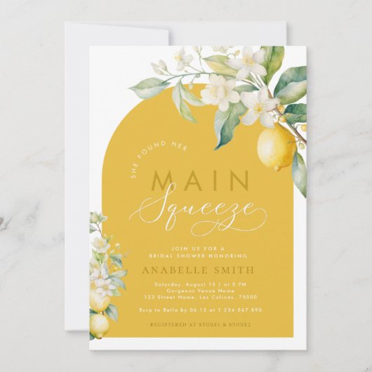メインスクイズレモンフローラ柑橘類ブライダルシャワー 招待状 (正面)