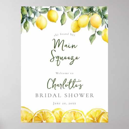 メインスクイズレモンブライダルシャワーウェルカムサイン ポスター (正面)
