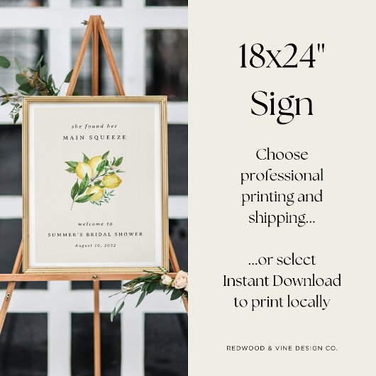 メインスクイズレモンブライダルシャワーウェルカムサイン ポスター