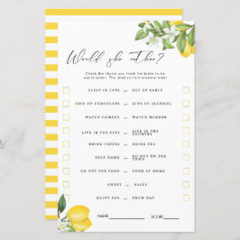 メインスクイズレモンブライダルシャワーゲーム