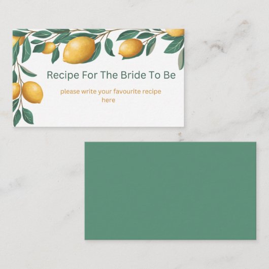 メインスクイズレモンブライダルシャワーレシピ エンクロージャーカード (正面/裏面)