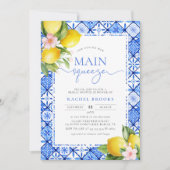 メインスクイズレモンブルーイタリアンタイルブライダルシャワー 招待状 (正面)
