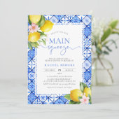 メインスクイズレモンブルーイタリアンタイルブライダルシャワー 招待状 (スタンド正面)
