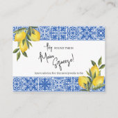 メインスクイズレモンブルータイルウェディングシャワーアドバイス エンクロージャーカード (正面)