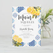 メインスクイズレモンブルータイルブライトブライダルシャワー 招待状 (スタンド正面)