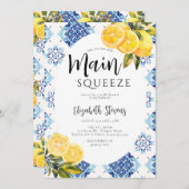 メインスクイズレモンブルータイルブライトブライダルシャワー 招待状 (正面/裏面)