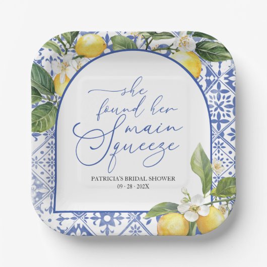 メインスクイズレモン地中海のブライダルシャワー ペーパープレート (正面)