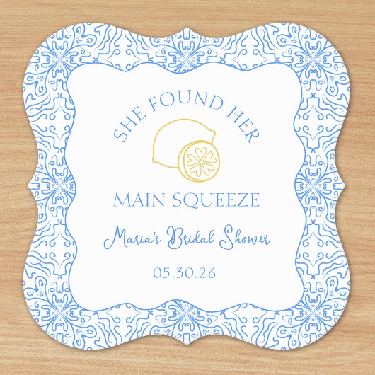 メインスクイズレモン&ブルータイルブライダルシャワー ペーパーコースター