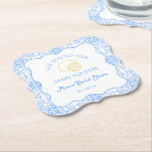 メインスクイズレモン&ブルータイルブライダルシャワー ペーパーコースター (アングル)