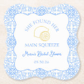 メインスクイズレモン&ブルータイルブライダルシャワー ペーパーコースター (正面)
