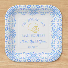 メインスクイズレモン&ブルータイルブライダルシャワー ペーパープレート