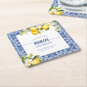 メインスクイーズのレモン ブライダルシャワー スクエアペーパーコースター (アングル)