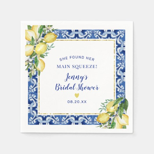 メインスクイーズのレモン ブライダルシャワー スタンダードカクテルナプキン (正面)