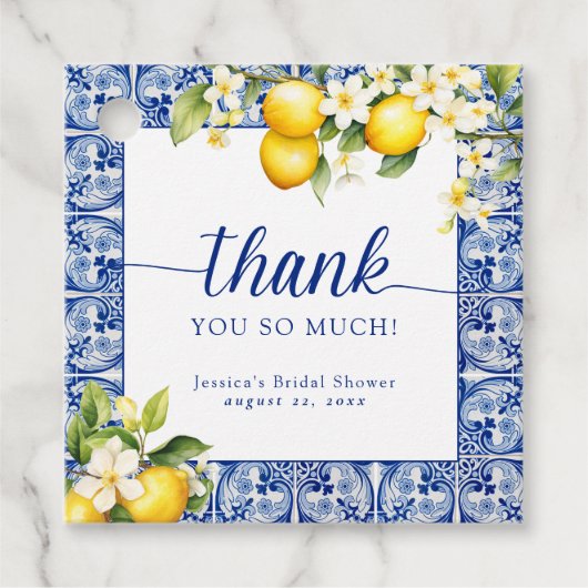 メインスクイーズのレモン ブライダルシャワー フェイバータグ (正面)