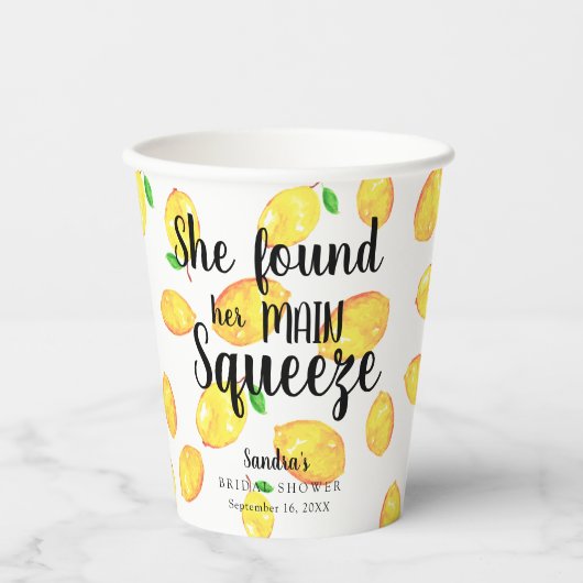 メインスクイーズを見つけた彼女のレモン ブライダルシャワー 紙コップ (正面)