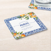 メインスクイーズオレンジのブライダルシャワー スクエアペーパーコースター (アングル)