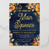 メインスクイーズタンゲリンオレンジネイビーブライダルシャワー 箔招待状 (正面)