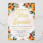 メインスクイーズタンジェリンオレンジシトラスブライダルシャワー 箔招待状 (正面)