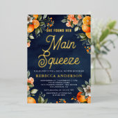 メインスクイーズタンジェリンナビ オレンジ ネイビー ブライダルシャワー 箔招待状 (立ち正面)