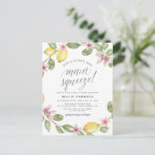 メインスクイーズフローラレモンリースブライダルシャワー インビテーションポストカード (スタンド正面)