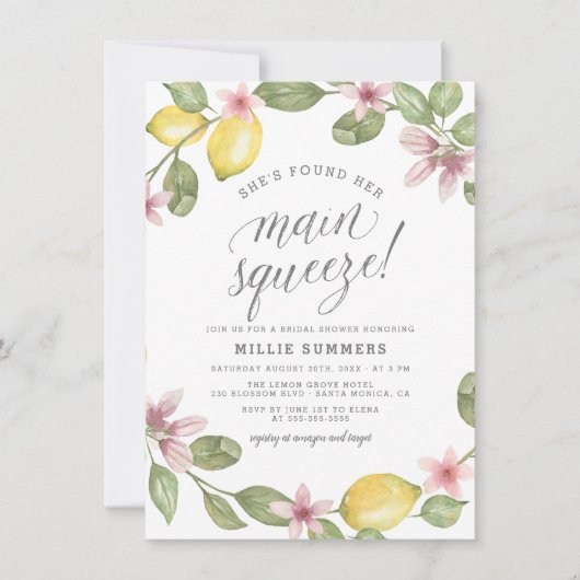 メインスクイーズフローラレモンリースブライダルシャワー 招待状 (正面)