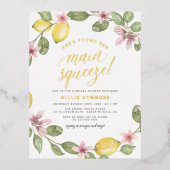 メインスクイーズフローラレモンリースブライダルシャワー 箔招待状ポストカード (正面)