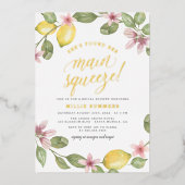 メインスクイーズフローラレモンリースブライダルシャワー 箔招待状 (正面)