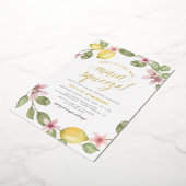 メインスクイーズフローラレモンリースブライダルシャワー 箔招待状 (回転した状態)