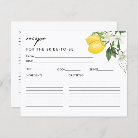 メインスクイーズブライダルシャワーレシピカード (正面/裏面)