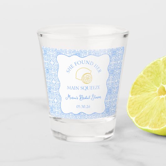メインスクイーズブライダルシャワーレモンブルータイル ショットグラス (正面)