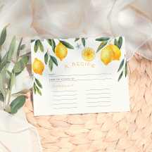 メインスクイーズレシピカードレモンブライダルシャワー