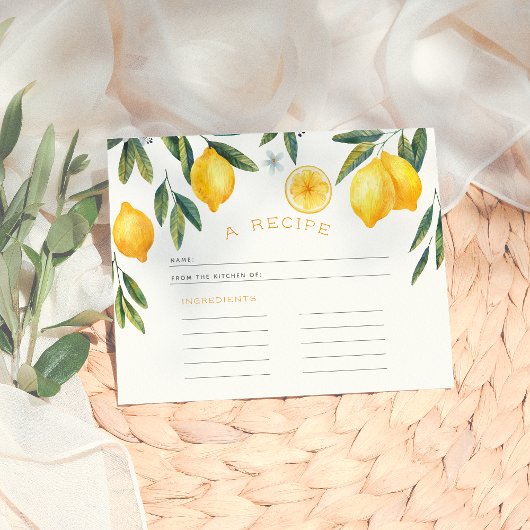 メインスクイーズレシピカードレモンブライダルシャワー
