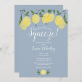 メインスクイーズレモンダスティブルーブライダルシャワー 招待状 (正面/裏面)