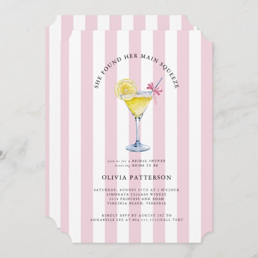 メインスクイーズレモンドロップマルチニブライダルシャワー 招待状 (正面/裏面)