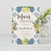 メインスクイーズレモンバラブルータイルブライダルシャワー 招待状 (スタンド正面)
