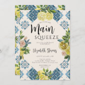 メインスクイーズレモンバラブルータイルブライダルシャワー 招待状 (正面/裏面)