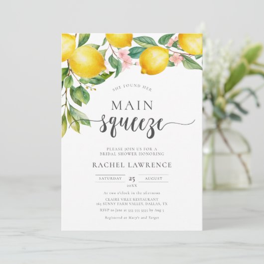 メインスクイーズレモンピンクフローラブライダルシャワー 招待状 (スタンド正面)