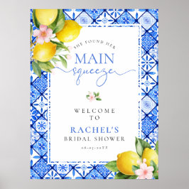 メインスクイーズレモンブルータイルブライダルシャワーへようこそ ポスター
