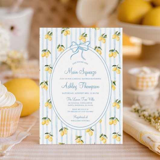 メインスクイーズレモンブルーボウイタリアンブライダルシャワー 招待状