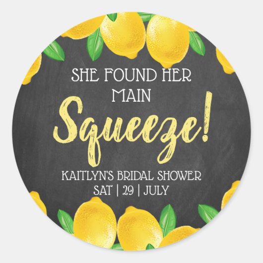 メインスクイーズレモン ブライダルシャワーの彼女 ラウンドシール (正面)
