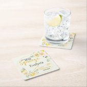 メインスクイーズ エレガント レモン フローラル ブライダルシャワー スクエアペーパーコースター (インサイチュ)