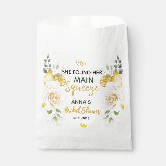 メインスクイーズ エレガント レモン フローラル ブライダルシャワー フェイバーバッグ (正面)