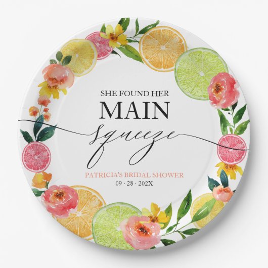 メインスクイーズ シトラス フローラル ブライダル シャワー ペーパープレート (正面)