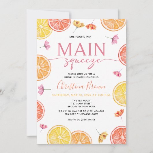 メインスクイーズ シトラス ブライダルシャワー 招待状 (正面)