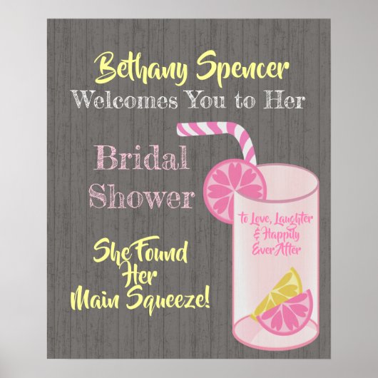 メインスクイーズ ピンクレモネード ブライダルシャワーのお出迎え ポスター (正面)