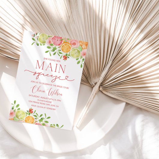 "メインスクイーズ"ブライダルシャワー – 柑橘類サマーパーティー 招待状