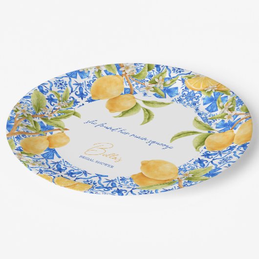 メインスクイーズ メディテレイニアンタイル レモンズ ブライダル ペーパープレート (アングル)